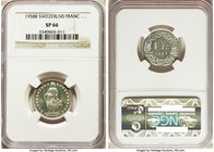 Confederation Specimen Franc 1958-B SP66 NGC, Bern mint, KM24. Cloudy white toning over lustrous prooflike surfaces. 

HID09801242017