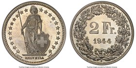 Confederation Specimen 2 Francs 1944-B SP65 PCGS, Bern mint, KM21. Cloudy white toning, obverse spots, reverse fingerprint. 

HID09801242017