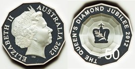 British Commonwealth. Elizabeth II 3-Piece silver "Diamond Jubilee" Proof Set 2012, 1) Australia 50 Cents, KM1741a 2) Canada 20 Dollars, KM1137 3) Gre...
