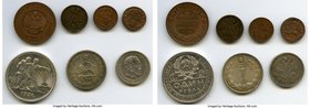7-Piece Lot of Uncertified Assorted Issues, 1) Russia. Nicholas II 3 Kopecks 1911-СПБ - UNC Red and Brown, St. Petersburg mint, KM-Y11.2. 27.7mm. 9.93...