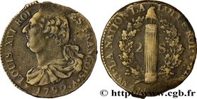 LOUIS XVI
Type : 2 sols dit "au faisceau", type FRANÇOIS 
Date : 1792 
Mint name / Town : Paris 
Metal : bell metal 
Diameter : 33 mm
Orientatio...