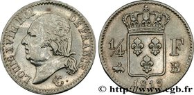 LOUIS XVIII
Type : 1/4 franc Louis XVIII 
Date : 1819 
Mint name / Town : Rouen 
Quantity minted : 15413 
Metal : silver 
Millesimal fineness : ...