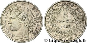 II REPUBLIC
Type : 5 francs Cérès, IIe République, Main/Main 
Date : 1849 
Mint name / Town : Paris 
Quantity minted : --- 
Metal : silver 
Mill...