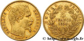 SECOND EMPIRE
Type : 5 francs or Napoléon III, tête nue, petit module, tranche cannelée 
Date : 1854 
Mint name / Town : Paris 
Quantity minted : ...