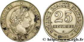 III REPUBLIC
Type : Essai de 25 centimes Merley, type II 
Date : 1902 
Mint name / Town : Paris 
Metal : nickel silver 
Diameter : 24 mm
Orienta...