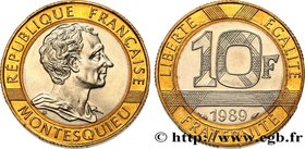 V REPUBLIC
Type : 10 francs Montesquieu 
Date : 1989 
Quantity minted : 15000 
Metal : bronze-aluminium and nickel 
Diameter : 23 mm
Orientation...