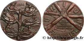 IV REPUBLIC
Type : Médaille, Union Française 
Date : 1946 
Metal : bronze 
Diameter : 67,5 mm
Weight : 191,7 g.
Edge : lisse + corne BRONZE 
Pu...