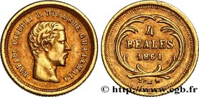 REPUBLIC OF GUATEMALA
Type : 4 Reales Rafael Carrera 
Date : 1861 
Mint name / Town : Guatemala city 
Quantity minted : 277000 
Metal : gold 
Mi...