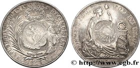 REPUBLIC OF GUATEMALA
Type : Peso, contremarqué sur une 1 Sol du Pérou 1889 
Date : 1894 
Mint name / Town : Lima 
Quantity minted : - 
Metal : s...