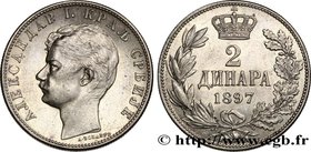 KINGDOM OF SERBIA - ALEXANDER OBRENOVIC
Type : 2 Dinara 
Date : 1897 
Quantity minted : 1000000 
Metal : silver 
Millesimal fineness : 835 ‰
Dia...
