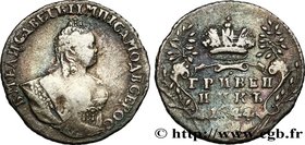 RUSSIA
Type : 1 Grivennik (10 Kopecks) Elisabeth Ier 
Date : 1744 
Mint name / Town : Saint-Petersbourg 
Metal : silver 
Millesimal fineness : 80...