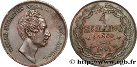 SWEDEN
Type : 4 Skilling Banco Oscar Ier 
Date : 1855 
Quantity minted : 170000 
Metal : copper 
Diameter : 37 mm
Orientation dies : 6 h.
Weigh...