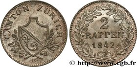 SWITZERLAND - CANTON OF ZÜRICH
Type : 2 Rappen 
Date : 1842 
Quantity minted : 460000 
Metal : billon 
Diameter : 17 mm
Orientation dies : 12 h....