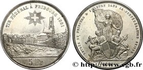 SWITZERLAND
Type : 5 Francs, monnaie de Tir, Fribourg 
Date : 1881 
Quantity minted : 30000 
Metal : silver 
Millesimal fineness : 900 ‰
Diamete...