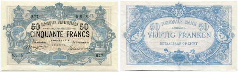 Belgien 
 Banque Nationale de Belgique. 
 50 Francs 1908, 24. Dezember. Pick 6...
