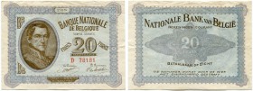 Belgien 
 Banque Nationale de Belgique. 
 20 Francs 1914, 27. August. Pick 83. Sehr selten / very rare. Min. Risschen / minimal tear. III / very fin...