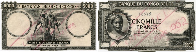 Belgien 
 Banque du Congo Belge. 
 5000 Francs o. J. / ND (1952). Einseitige P...