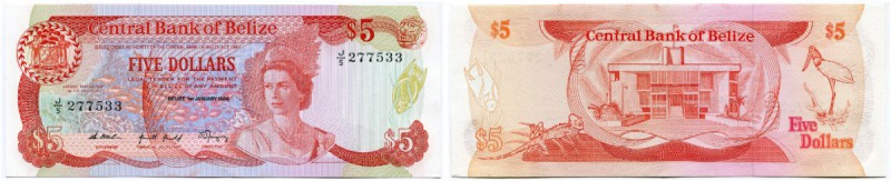 Belize 
 Central Bank of Belize 
 5 Dollars 1989, 1. Januar. Pick 47b. I / unc...