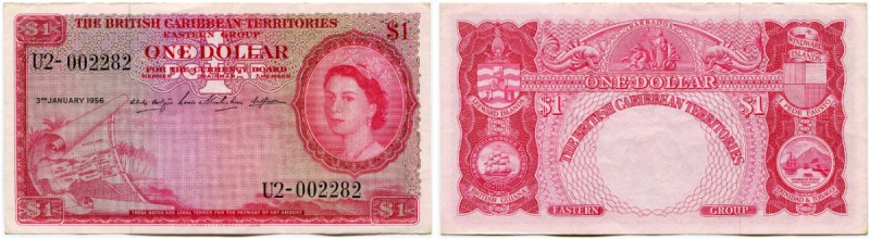 Britisch Caribbean Territories 
 1 Dollar 1956, 3. Januar. Pick 7b. -II / nearl...