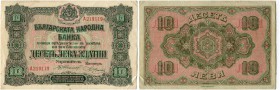 Bulgarien 
 Königreich 
 Nationalbank. 
 10 Leva Zlato o. J. / ND (1917). Pick 22. -II / nearly extremely fine.