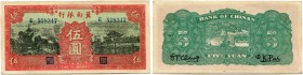 China 
 Bank of Chinan 
 5 Yuan 1939. 2 Varianten (olive-grün auf rosa Untergrund/olive-green on pink underprint & rot auf grünem Unter­grund/red on...