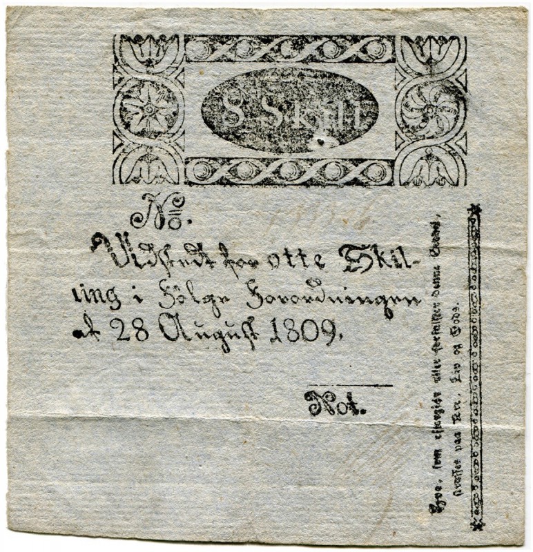 Dänemark 
 Königreich 
 Kompensations Fonds. 
 8 Skilling 1809, 28. August. P...