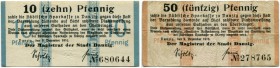 Danzig 
 Stadtgemeinde/Magistrat der Stadt Danzig. 
 Lot 1916 und später. Städtische Sparkasse . 10 Pfennig vom 9. Dezember 1916. 50 Pfennig vom 9. ...