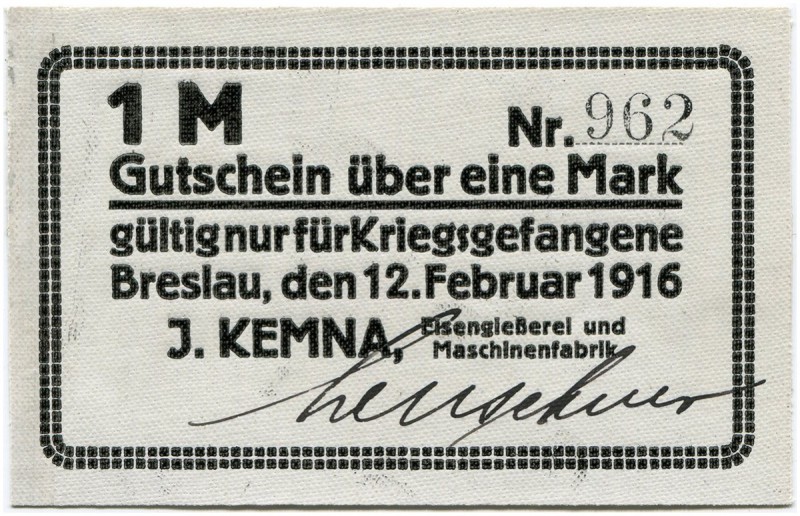 Deutschland vor 1918 
 Kriegsgefangenengeld 1. Weltkrieg 
 Breslau (Schlesien)...
