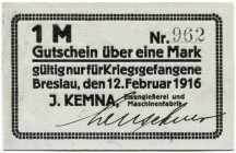Deutschland vor 1918 
 Kriegsgefangenengeld 1. Weltkrieg 
 Breslau (Schlesien). 
 1 Mark 1916, 12. Februar. Eisengiesserei/Maschinenfabrik J. Kemna...