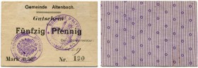 Deutschland vor 1918 
 Geldscheine aus der Zeit des 1. Weltkriegs 
 Notgeld. 
 Lot o. J. / ND (1914). Altenbach (Oberelsass). 50 Pfennig o. J./ ND ...