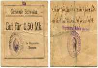 Deutschland vor 1918 
 Geldscheine aus der Zeit des 1. Weltkriegs 
 Notgeld. 
 Lot o. J. / ND (1914). Bollweiler (Oberelsass). 0.50 Mark 1914.. 1 M...