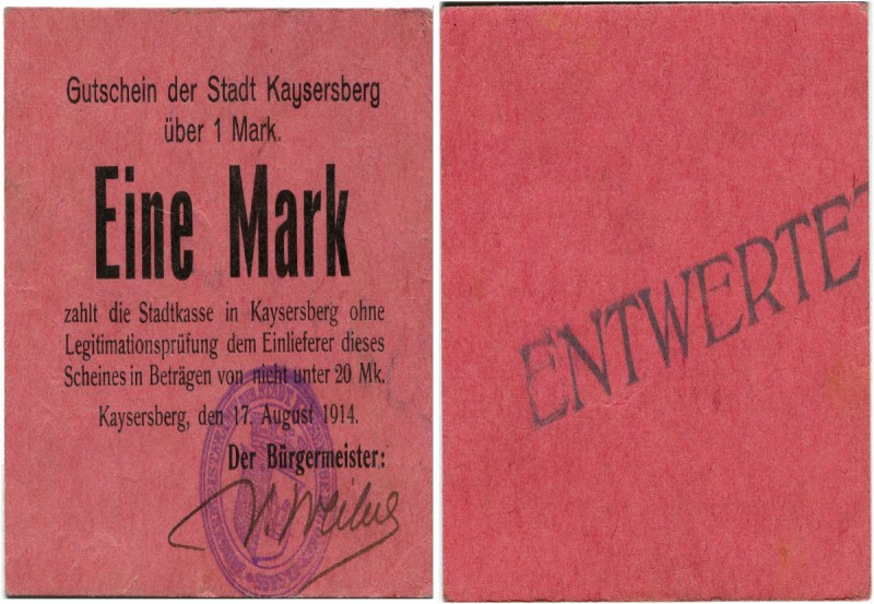 Deutschland vor 1918 
 Geldscheine aus der Zeit des 1. Weltkriegs 
 Notgeld. ...