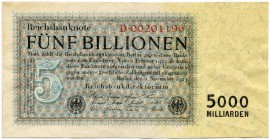 Deutschland nach 1918 
 Geldscheine der Inflation 1919-1924 
 5 Billionen Mark 1923, 1. November. Wasserzeichen Distelstreifen. Rosenberg/Grabowski ...