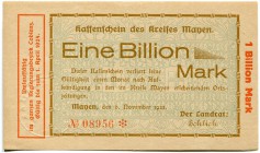 Deutschland nach 1918 
 Geldscheine der Inflation 1919-1924 
 Lot 1923. Kreis Mayen . 1 Billion Mark vom 6. November 1923 & Kreis St. Goarshausen . ...