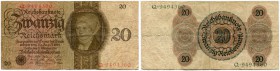 Deutschland nach 1918 
 Deutsche Reichsbank 1924-1945 
 Lot 1924, 10./11. Oktober. 10 Reichsmark. Seriennummer 7-stellig, Unterdruck-Buchstabe G(?) ...