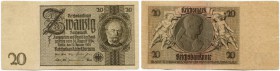 Deutschland nach 1918 
 Deutsche Reichsbank 1924-1945 
 20 Reichsmark 1929, 22. Januar. Ausführung ohne Unterdruck und ohne Seriennummer/no underpri...