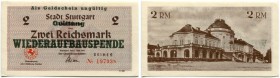 Deutschland nach 1918 
 Papiergeld im besetzten Deutschland 
 Lot 1945. 2 Mark. 5 Mark & 10 Mark. Quittungen für Wiederaufbau der Stadt Stuttgart au...