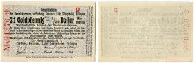 Deutschland Notgeld 
 Lot o. J. / ND (1923). Freiburg i. Br.-Konstanz-Lahr-Schopfheim-Villingen . 21 Goldpfennig=1/20 Dollar. 42 Goldpfennig=1/10 Dol...