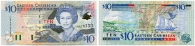 Eastern Caribbean States / Karibische Staaten 
 St. Vincent & Grenadinen 
 Lot o. J. / ND (2000). Dominica . 10 Dollars & Grenada . 10 Dollars. Pick...