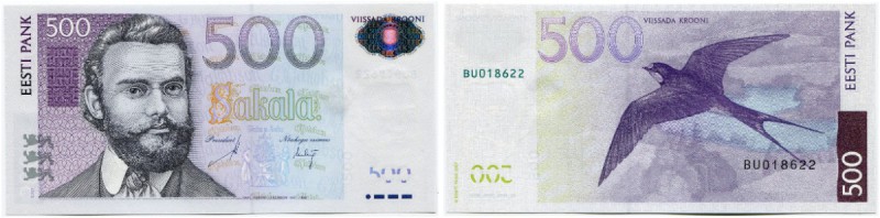 Estland 
 Republik 
 Eesti Pank / Bank of Estonia. 
 500 Krooni 2007. Pick 89...