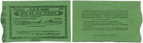 Frankreich 3. Republik (1870-1940) 
 Varia 1870, 4. November. Notgeld/emergency money. Verdun . Bon 10 Francs. Jérémie 55.07E. Selten / rare. 2 kl. R...