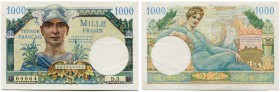 Trésor Français - Währung für franz. Besatzungszonen 
 1000 Francs o. J. / ND (1947). Pick M10. Sehr selten in dieser Erhaltung / extremely rare in t...