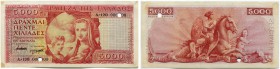 Griechenland 
 Bank von Griechenland 
 5000 Drachmen o. J. / ND (1945). Specimen . 2 x lochentwertet und gelocht SPECIMEN und CANCELLED/ 2x punch ho...
