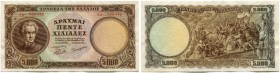 Griechenland 
 Bank von Griechenland 
 Lot 1947 und später. 5000 Drachmen vom 28. Oktober 1950. 10000 Drachmen o. J. / ND (1947) & 20000 Drach­men o...