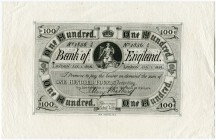 Grossbritannien 
 Königreich 
 Bank of England. 
 100 Pfund 1856, 1. Januar. Druckprobe eines Entwurfs/ trial prin t. Unten im Zierrahmen Specimen ...