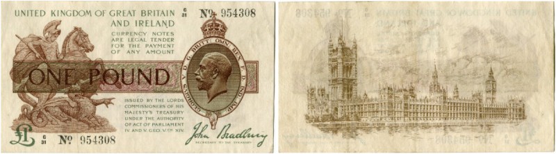 Grossbritannien 
 Königreich 
 Treasury Notes. 
 1 Pfund o. J. / ND (1917, Fe...