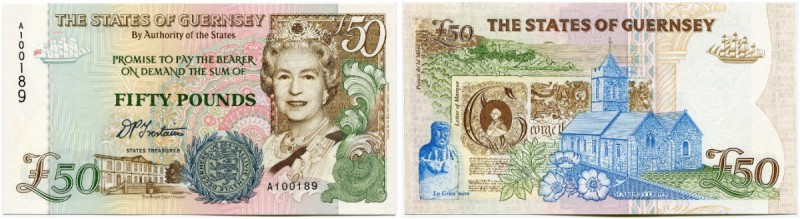Guernsey 
 Britische Administration 
 50 Pounds o. J. / ND (1994). Pick 59. I ...