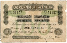 Indien 
 Britische Administration 
 Government of India. 
 100 Rupees 1916, 26. Februar, Calcutta. Signatur M.M.S. Gubbay. Cuhaj et al. (South Asia...