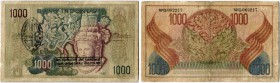 Indonesien 
 Pemerintah Revolusioner Republik. 
 Lot 1959. Lot. Bank of Indonesia 500 Rupiah 1952 & 1000 Rupiah 1952 mit schwarzem Überdruck und Ste...