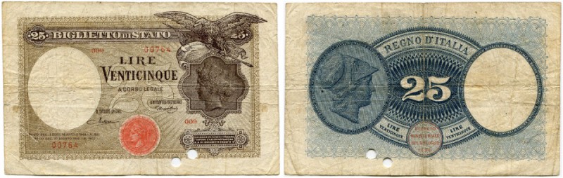 Italien 
 Königreich 
 Biglietti di Stato. 
 25 Lire 1923, 20. August. Signat...